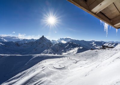 Sun on the ski slopes in Courchevel, France