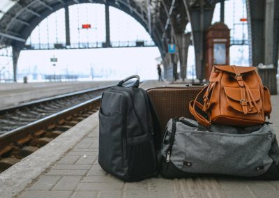 bags at railway station near railroad